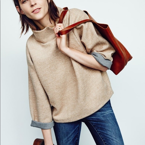 Madewell Tops - Madewell | Tan Herringbone Mock Neck